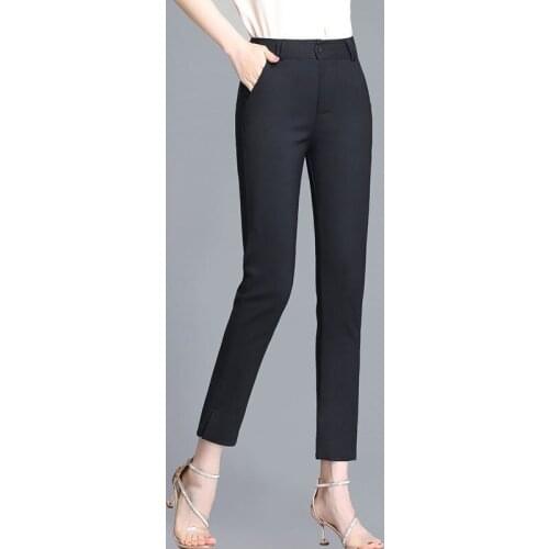 Black White Women Fashion Office work Pencil Pants fashion elegant High Waist Zipper Fly Female Trousers Suit pants Mujer