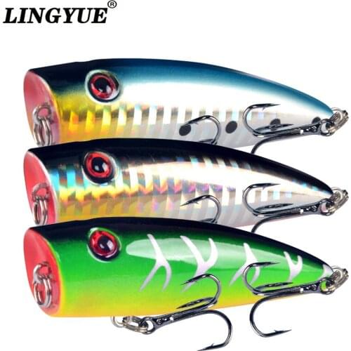 LINGYUE Topwater Popper Bait Hard Wobbler Fishing Lure 6.5cm 10g For Bass Crankbait Isca Artificial 6# Hook Tackle Pesca