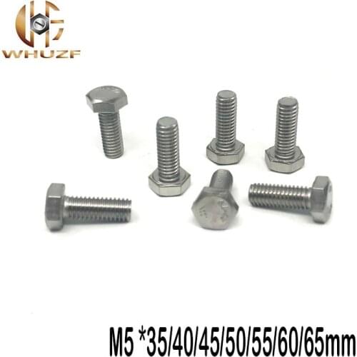 M5 *35/40/45/50/55/60/65mm DIN933 External Hex Hexagon Head Screw Full Threaded 304 Stainless Steel Bolt Machine Screws