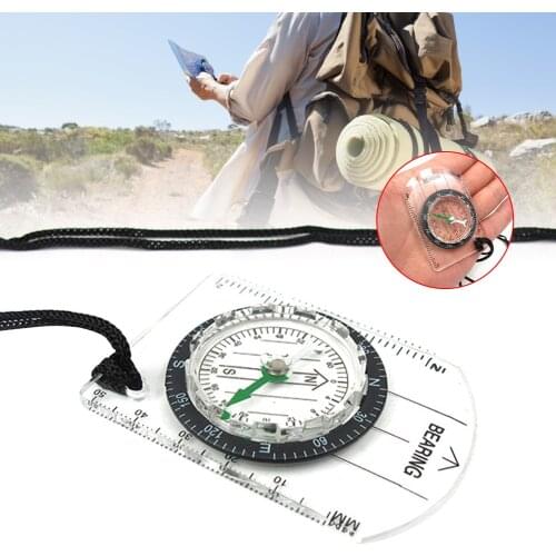 Outdoor Mini Compasss Plastic with Straight Rulers MM/INCH Hiking Compass Map Scale Ruler with Lanyard Camping Accessories