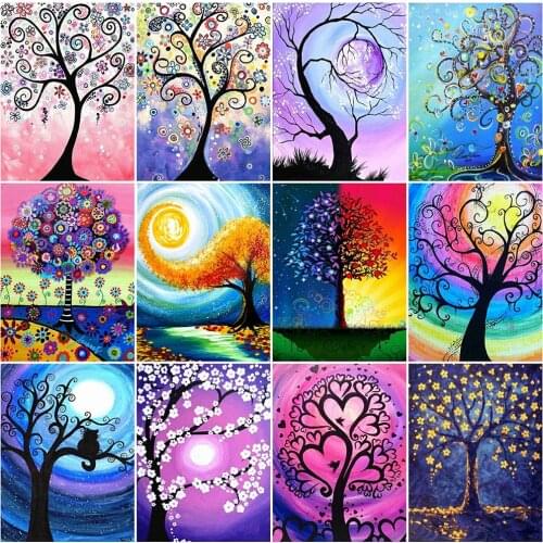 MomoArt Diamond Painting Tree Rhinestones Art Cross Stitch Diamond Embroidery Landscape Full Square Mosaic Home Decor Gift