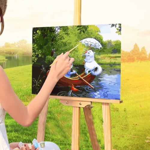 Cartoon Blue White Cat DIY Paint By Numbers Complete Kit Oil Paints 50*70 Boards By Numbers Home Decoration For Handicraft