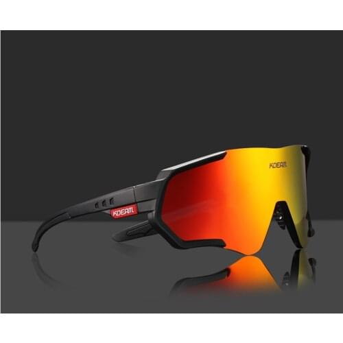 Kdeam Mens Polarized Sports Sun glasses Hard Coated Scratch-resistant Glasses Cycling Sun glasses Mirror Red Shield lens