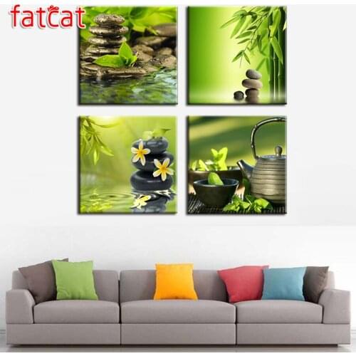 FATCAT Black stone bamboo landscape 4piece/set 5d diy diamond painting full square round drill diamond embroidery kits AE2735