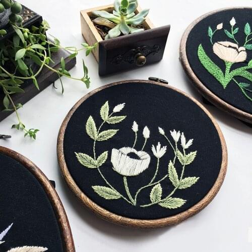 DIY Ribbon Embroidery Printed Black Flower for Beginner Needlework Patterns Kits Cross Stitch 3D Series Home Decor Creative Gift