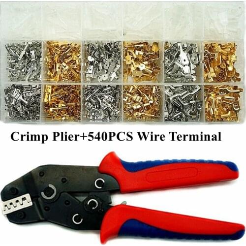 540pcs/box 2.8 4.8 6.3MM Male and Female Spade Crimp Terminals Kit Crimping Pliers Set Crimping tool 0.5-2.5mm2 AWG20-13