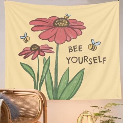 Bee Floral Tapestry Wall Hanging Red Flower Wall Decor Tapestries Hanging Bedroom Drom Room Wall Decor Aesthetic Tapestry