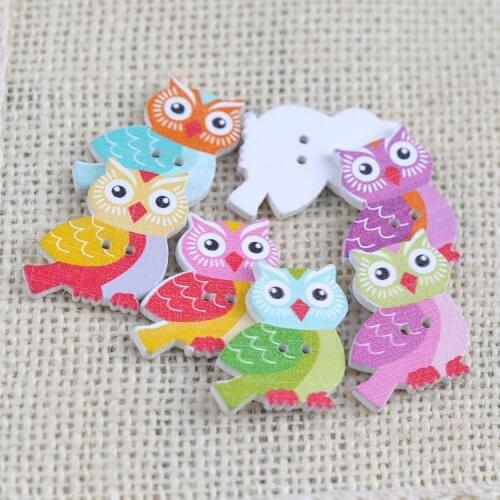 2 Holes Natural Owl Wooden Buttons For Decoration Swing Scrapbooking Craft 50pcs 20x27mm YJ15501-16