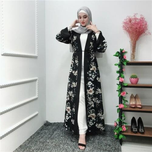 New Middle Eastern Islamic Summer Womens Refreshing Muslim Print Flowy Robe Fashion Elegant Cardigan Robe Without Headscarf