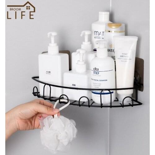 Modern Fan Shape Diranable Bathroom Corner Storage Shelf Bathroom Wash Organizer No Drilling Kitchen Spice Rack WC Accessories