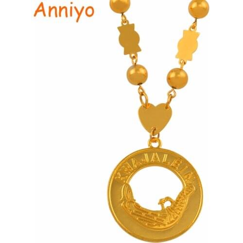 Anniyo KWAJALEIN Map Pendant and Gold Ball Beas Necklaces for Women Gold Color Ethnic Jewelry Gifts #135206S