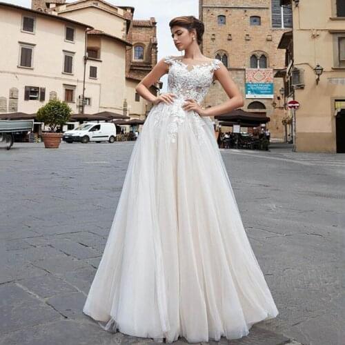 Eightree Illusion O Neck Wedding Dresses Appliques vestido de noiva A Line Bride Dress Backless Floor Length Wedding Gowns Boho