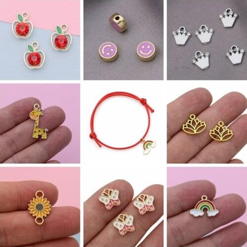 10Pcs Gold Color Red Crystal Apple Rainbow Charms Pendants for Jewelry Making Necklace DIY Bracelet Accessories Earrings