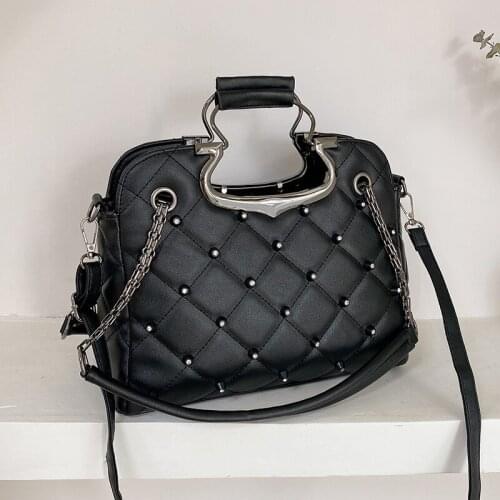 Casual Largecapacity Diamondstudded Handbag Womens Designer Pure Color Simple Shoulder Bag PU Leather Lady Chain Messenger Bags