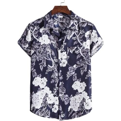 Casual Beach Shirts Men Summer Vacation Camisas Para Hombre Flower Printed Short Sleeve Button Down Hawaiian Shirts for Men