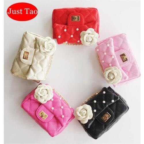 Just Tao! Childrens Fashion leather Purse Baby Kid Flower Pearl bags Toddlers Small coin purse Child wallets JT025
