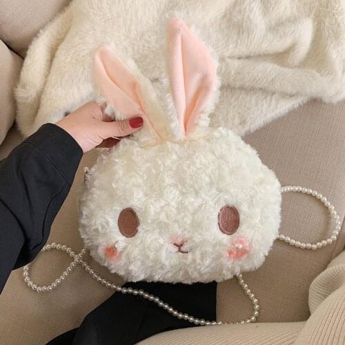 New Style Cartoon Crossbody Personalized Shoulder Girl Cute Rabbit Bear High Quality Plush Pearl Strap Bag