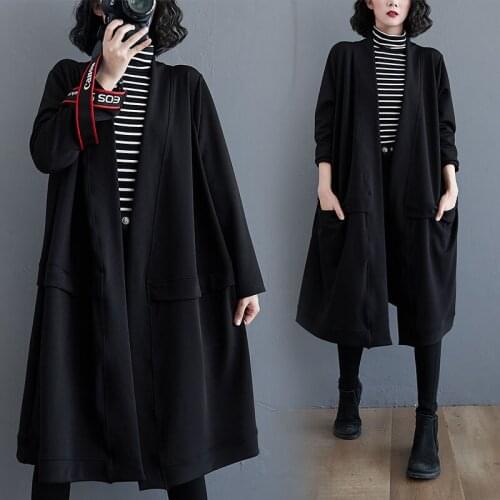 Trench Coat Plus Size Women Jacket Coat Outwear Long Sleeve Pockets Cardigan Clothing Loose Oversize Overcoat Fall Winter New219