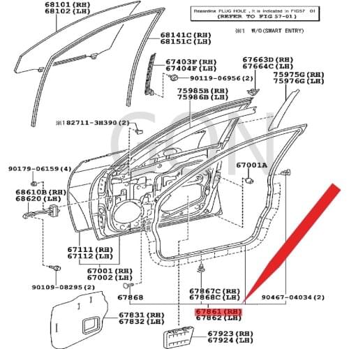 Right front door sealing strip 2005-Toy ota RE IZ front door rubber strip.R door frame sealing strip dust cover