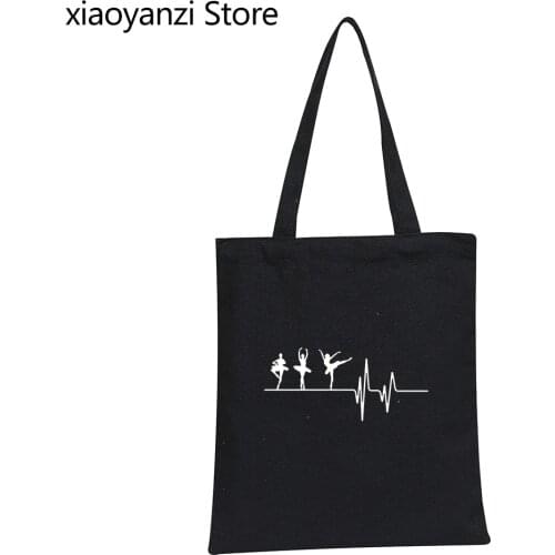 Heartbeat Ballet Women Canvas Shoulder Bag Eco Reusable Large Tote Shopper Bags Dance Love Ballet Lady Handbag Wholesale SL-611