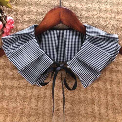 YSMILE Y New Arrive Personality Plaid Detachable Collar Preppy Style Tie Up Bow Tie Decoration Fold Shirt Fake Collar For Female