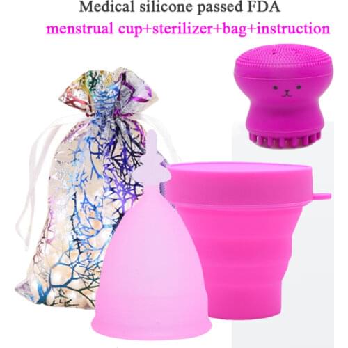 Women Menstrual Cup&Foldable Silicone Cup for Clean Menstrual Period Cup Medical Silicone Lady Menstrual collector & Face brush
