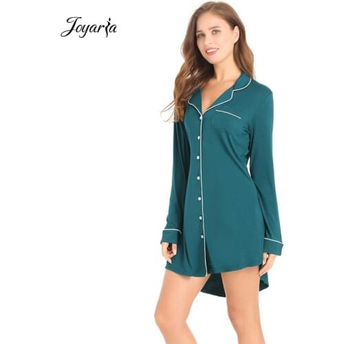 Joyaria Sexy Sleepwear Women Long Sleeve Nightgown Button Down Night shirt Bamboo Sleep Shirt Soft Sleep Tops Comfy Pajama Top