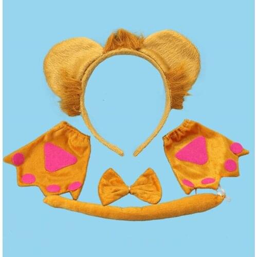 Lion Headband Bow Tie Tail Claw Gloves Animal Costume Cosplay Accessories For Children Dress Up Props Halloween Party Favor