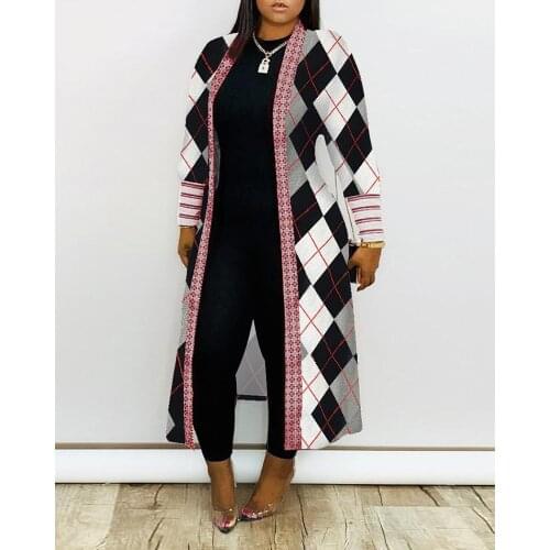 2020 Autumn Women Fashion Elegant Casual Geometry Zebra Stripe Print Ribbed Cardigan Open Front Long Sleeve Loose Cardigan Women