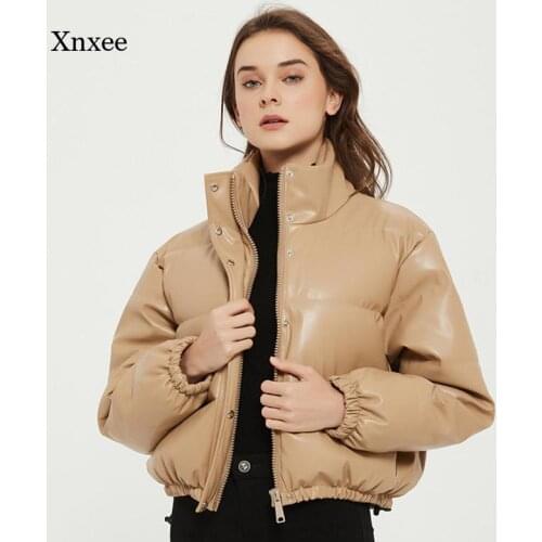 Winter Cotton Jackets Women Fashion Thick Warm Zipper Pu Leather Short Parkas Black Coats Women Elegant Female Ladies Tops