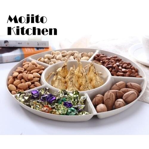 1 pc 6-Compartment Food Storage Tray Dried Fruit Snack Plate Appetizer Serving Platter for Party Candy Pastry Nuts Dish