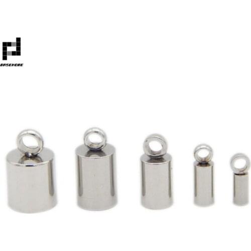 10pcs 1.5/2/2.5/3/4/5/6/8mm Stainless Steel End Caps Silver Tone Tassel Leather Cord Caps End Clasps Connectors DIY Jewelry