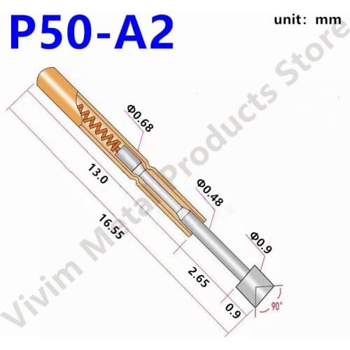 100PCS Spring Test Probe P50-A2 Round Tip Pogo Pin for Home Tool Probe Contact Finger Nickel Plated Test Probe Needle Dia 0.9mm