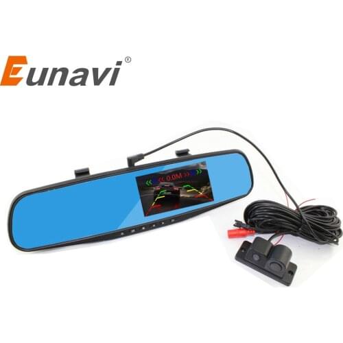 2018 Real Dash Cam Eunavi Car Reversing Backup Alarm Security System 4.3 Inch Mirror Dvr+rearview Camera+4 Parking Sensors Auto