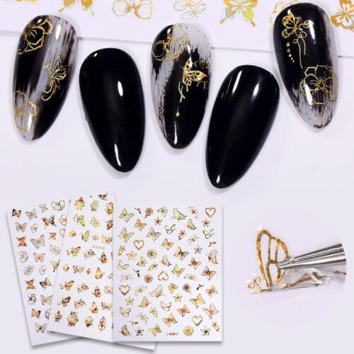3D Butterfly Nail Art Stickers Adhesive Sliders Colorful DIY Golden Nail Transfer Decals Foils Wraps Decorations
