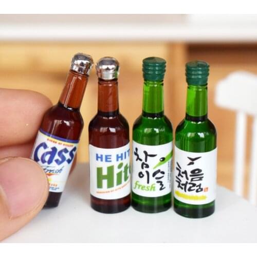 4 Bottles 1/6 Dollhouse Miniature Beer Korea Soju Model Pretend Play Doll Food Drinks for Blyth BJD Toy Accessories