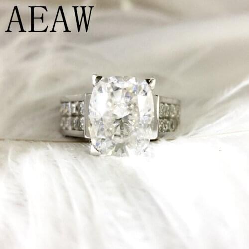 4 Carat ct DF Cushion Cut Engagement&Wedding Moissanite Diamond Ring for Women Genuine 14K 585 White Gold (Heaviness Style)