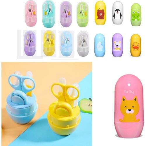 4pcs Baby Healthcare Kits Baby Nail Care Set Infant Finger Trimmer Scissors Nail Clippers Cartoon Animal Storage Box for Travel
