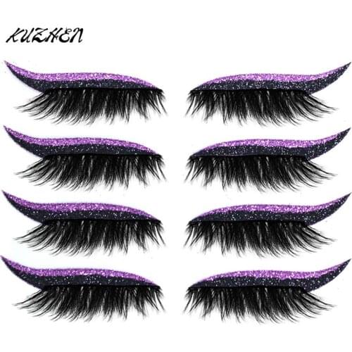 8pcs=4Pairs Reusable False Lashes Eyeliner And Eyelash Stickers Waterproof Eyeliner Eyelash Stickers Easy To Use And Remove
