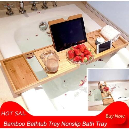 Bamboo Bathtub Tray Nonslip Bath Tray Spa Bathtub Caddy Organizer Book Wine Tablet Holder Reading Rack