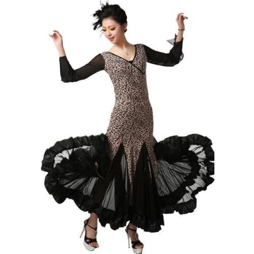 Free shipping New ballroom skirt modern dance practice skirts and sexy leopard splicing ballroom dance skirt dress suit 2017