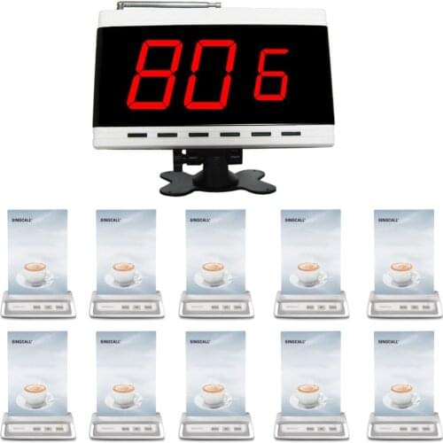 SINGCALL Restaurant Wireless Calling System Cafe Table Calling Customer Service 1 Screen Receiver 10 Guest Pager with 3 Keys