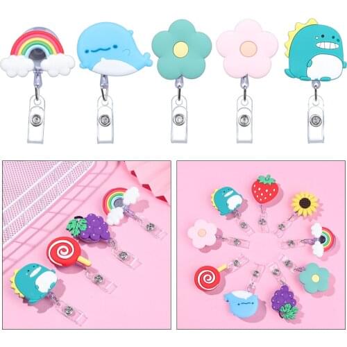 Candy Color Five Petal Flower Retractable Badge Reel Nurse Doctor Student Exhibition ID Card Clips Badge Holder Alligator Clip