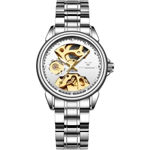 FNGEEN Brand Luxury Women Watches Automatic Mechanical Watch Ladies Steel Skeleton Antique Female Dress Wristwatch reloj mujer