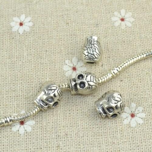 10 pcs tibetan silver beads skull charms metal loose bead Fit European bracelet Jewelry making 1806