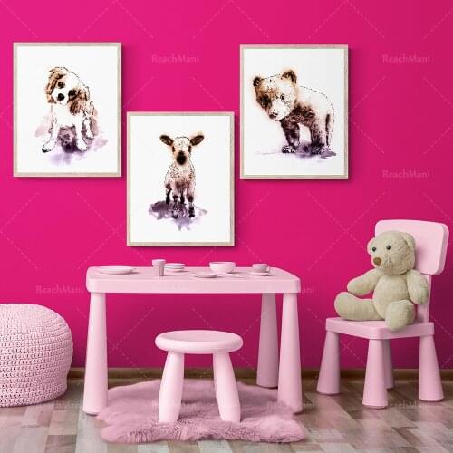 Baby animal print, nursery wall art 3-piece set, printable watercolor animals, nursery wall decoration, lamb, puppy, bear baby a