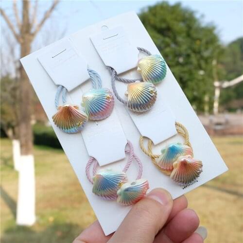 Kids Color Shells Hair Ropes Fashion Shiny Head Tie Girls Ponytail Holder Rubber Bands Hair Accessories For Baby Children New