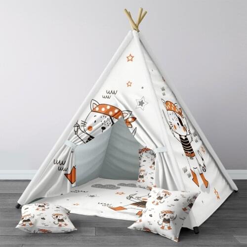 Play Tent for Kids Wigwam Portable Indoor Playground Tents Children Bedrooms Orange Sailor Cat Hat Model 1379