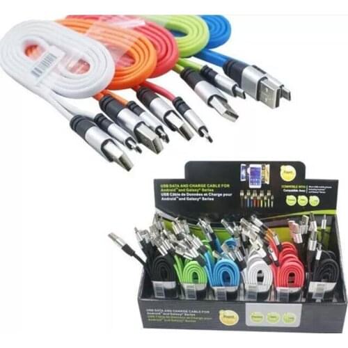 3FT Metal Flat Noodle Micro USB Cable 2A Data Sync Fast Charging Adapter Cords for Mobile Phone Android V8 & Tablet Get Free Dis