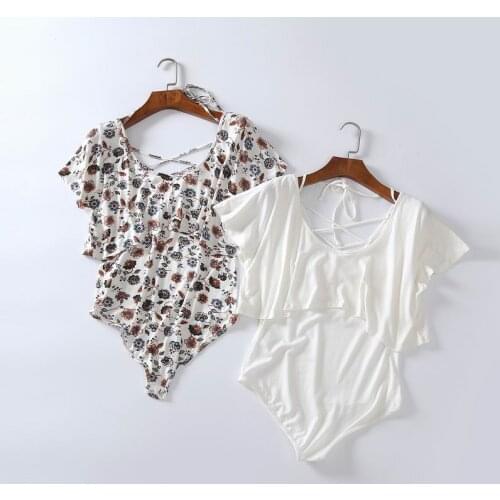 New Spring Summer Bodysuits Black White Overalls Short Sleeve Catsuits Mamelucos Womens Jumpsuit Bandage Playsuits Sexy Clothes